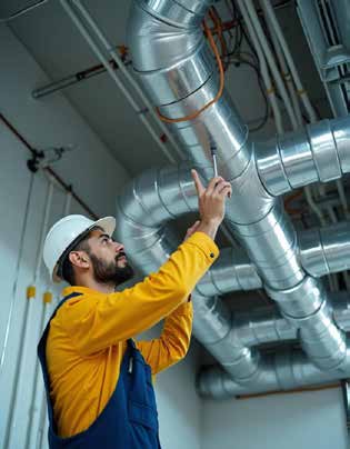 HVAC technician inspecting ductwork