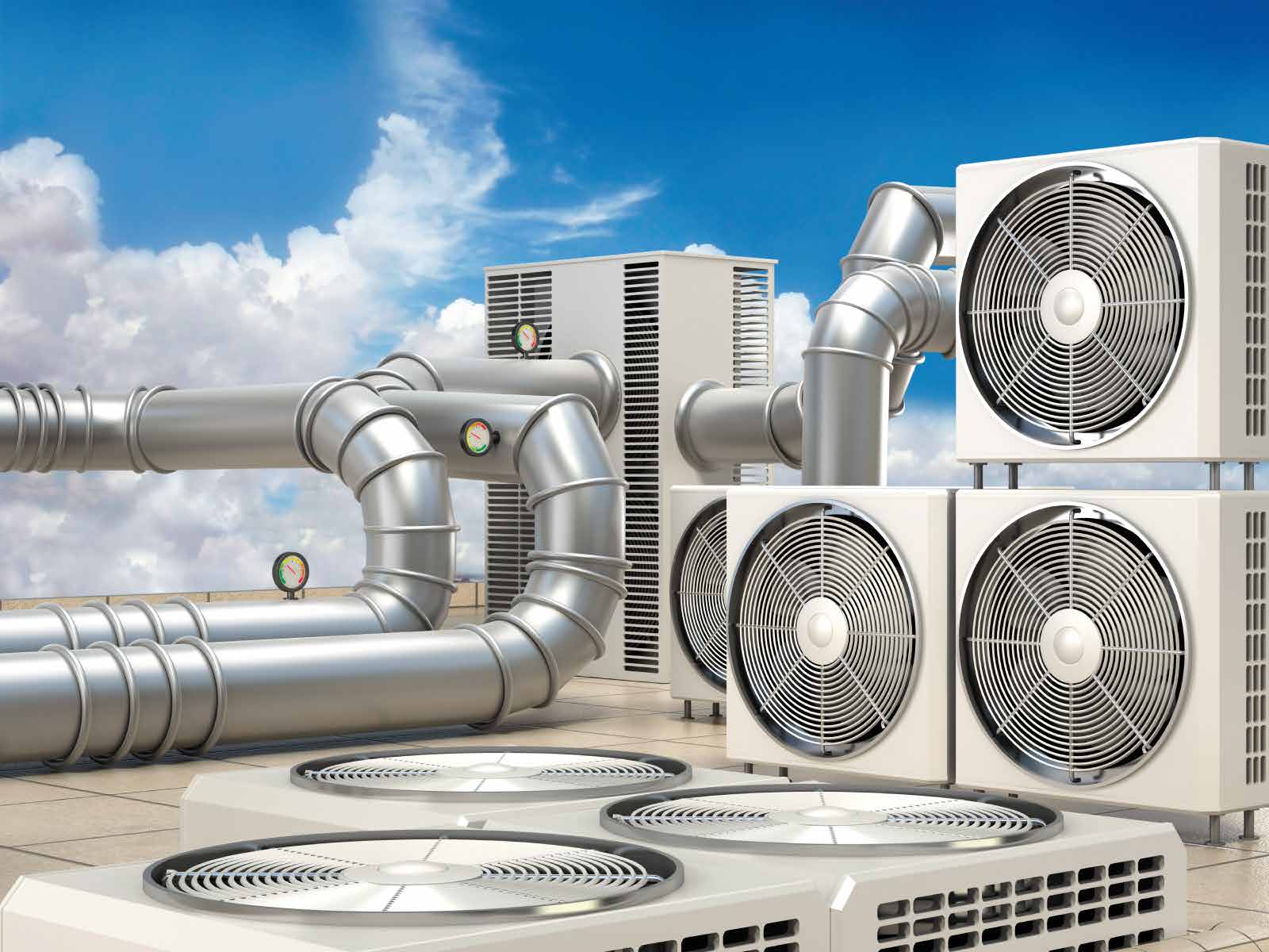 Rooftop HVAC condenser units and ductwork
